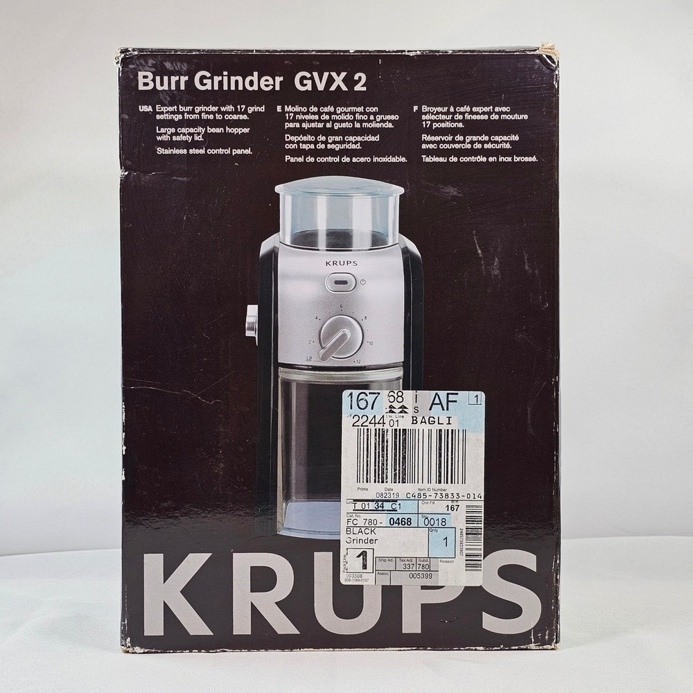 Krups GVX2 Burr Grinder GVX212 Black Stainless Steel Electric Coffee Grinder New